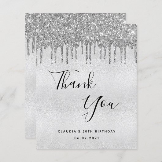 Budget Geburtstag Silberner Glitzer Tropfen danke (Vorne/Hinten)