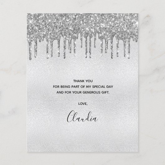 Budget Geburtstag Silberner Glitzer Tropfen danke (Rückseite)