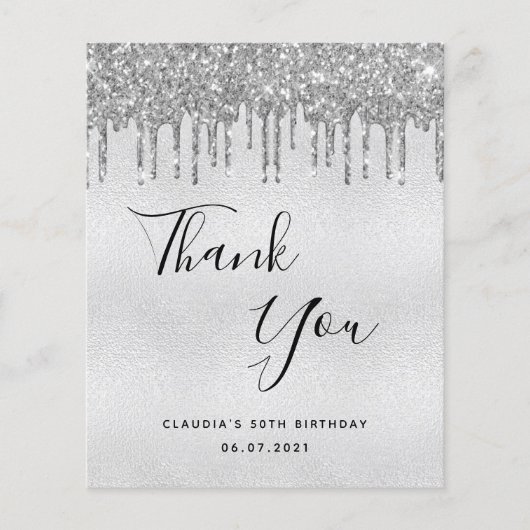 Budget Geburtstag Silberner Glitzer Tropfen danke (Vorderseite)