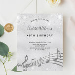 Budget Geburtstag Silberner Musiknoten Glitzer<br><div class="desc">Eine trendige,  moderne Party Einladung aus dem 40. Jahrhundert. Ein Imitat silber metallisch aussehender Hintergrund,  mit Musiknoten,  schwarzen Buchstaben.Dekoriert mit Imitaten Glitzer Staub. Personalisieren und fügen Sie Namen und Party-Informationen hinzu.</div>