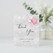 Budget Geburtstag Silberrosa Flora danke (Stehend Vorderseite)