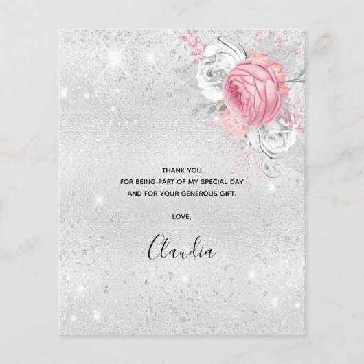 Budget Geburtstag Silberrosa Flora danke (Rückseite)