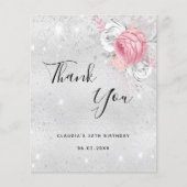 Budget Geburtstag Silberrosa Flora danke (Vorderseite)