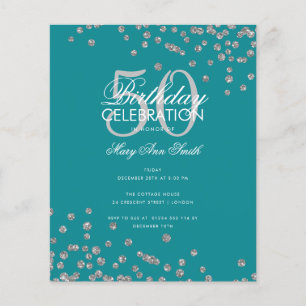 Budget Geburtstag Silver Glitzer Confetti Aquamari Flyer