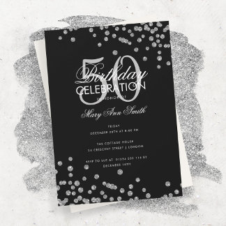 Budget Geburtstag Silver Glitzer Confetti Black Einladung