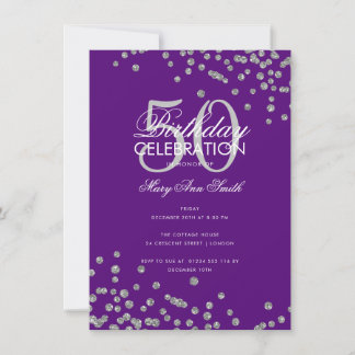 Budget Geburtstag Silver Glitzer Confetti Lila Einladung