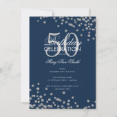 Budget Geburtstag Silver Glitzer Confetti Navy Einladung (Vorderseite)