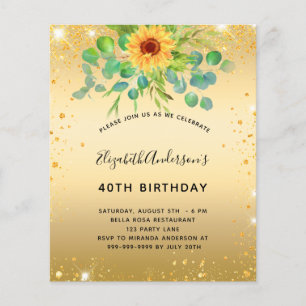 Budget Geburtstag Sonnenblume Eukalyptus Gold Glit