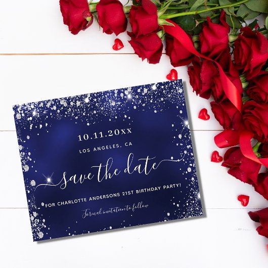 Budget Geburtstagsfeier blau silber rett Datum