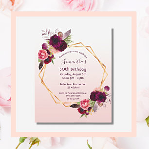 Budget Geburtstagsflorieren Rose Goldeinladung