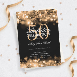 Budget Geburtstagsparty Elegante Gold Glam Lights Einladung