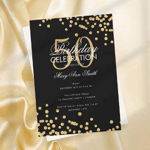 Budget Geburtstagsparty Gold Glitzer Confetti Blac Einladung