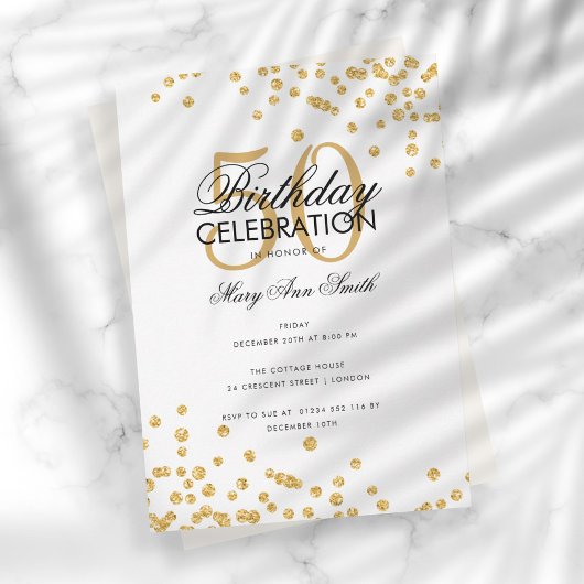 Budget Geburtstagsparty Gold Glitzer Confetti Einladung