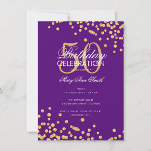 Budget Geburtstagsparty Gold Glitzer Confetti Lila Einladung