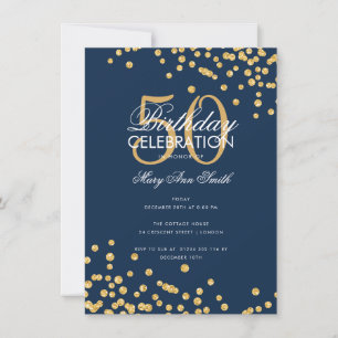 Budget Geburtstagsparty Gold Glitzer Confetti Navy Einladung