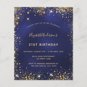 Budget Geburtstagsparty Marine Blue Gold Einladung
