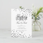 Budget Geburtstagsparty Silver Glitzer Confetti Einladung (Stehend Vorderseite)
