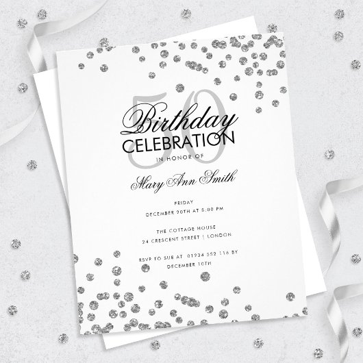 Budget Geburtstagsparty Silver Glitzer Confetti Flyer