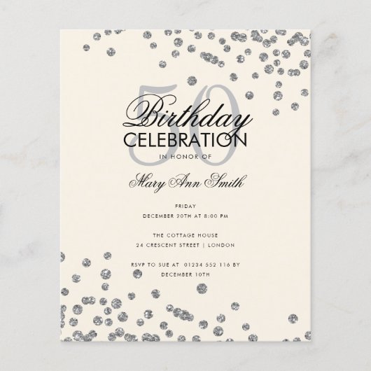 Budget Geburtstagsparty Silver Glitzer Confetti Flyer (Vorne)