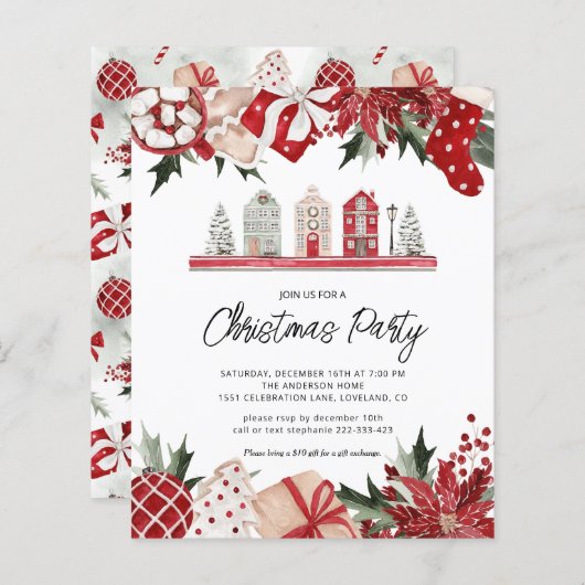 Budget Gemütliches Weihnachtsfest Party Einladung (Vorne/Hinten)