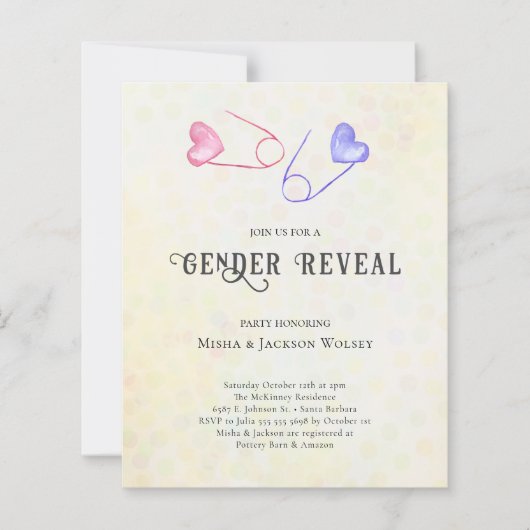 Budget Gender Reveal Baby Shower Einladung (Vorderseite)