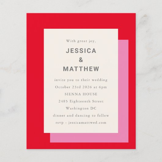 Budget Geometric Bold Rosa Red Wedding Einladung (Vorderseite)