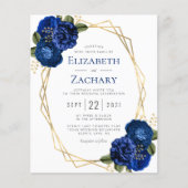 Budget Geometric Royal Blue Floral Wedding Einladu (Vorderseite)