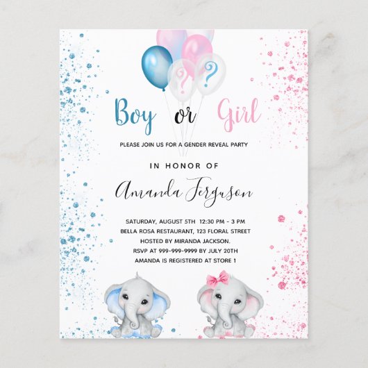 Budget Geschlecht enthüllt Baby Dusche Mädchen (Vorderseite)