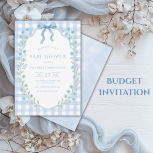 Budget-Gingham-Blumen-Vintage-Baby-Party Einladung