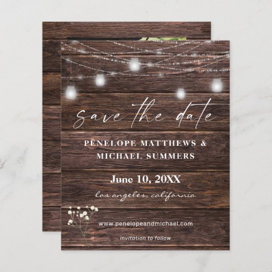 Budget Gipskraut Rustikales Foto Save the Date (Vorne/Hinten)