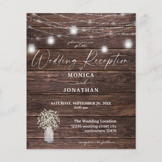 Budget Gipskraut Wood Lights Hochzeitsempfang Flyer (Vorne)