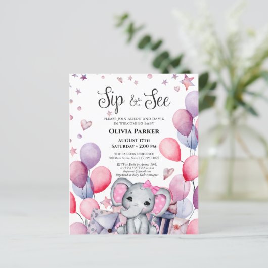 BUDGET Girl Baby Elephant Pink Blue SIP UND SIEHE (Stehend Vorderseite)