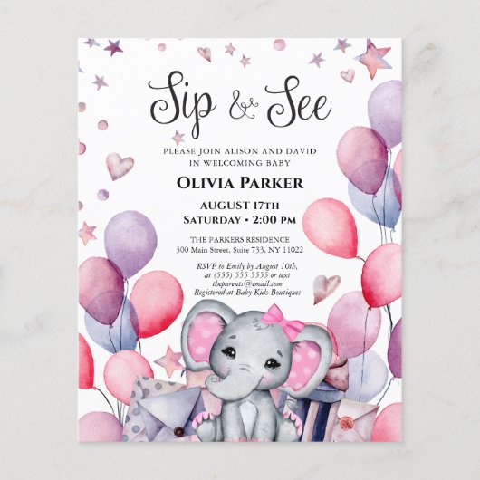 BUDGET Girl Baby Elephant Pink Blue SIP UND SIEHE (Vorderseite)