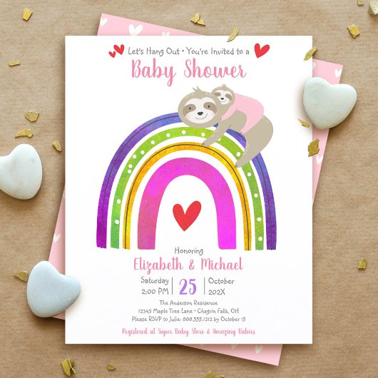Budget Girl Baby Shower Sloth Rainbow Einladung