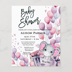 BUDGET Girl Elephant Niedlich Baby Shower Einladun