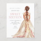 Budget Girl in Pink Bow Gown Sweet 16 einladen (Vorderseite)