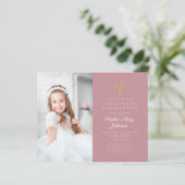 Budget Girl Pink Cross Foto Erste Kommune (Stehend Vorderseite)