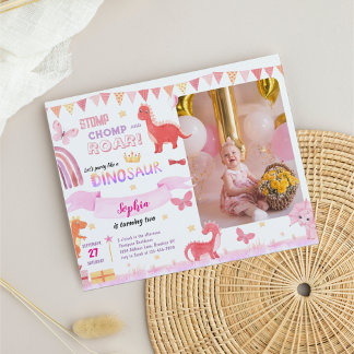BUDGET Girly Pink Dinosaurier Foto Kindergeburtsta