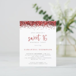 Budget Girly Red Glitzer Sweet 16 Einladung
