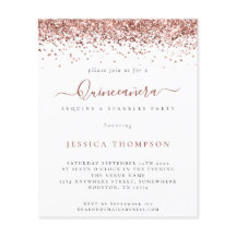 Budget Girly Rose Gold Glitzer Quinceañera Einladu