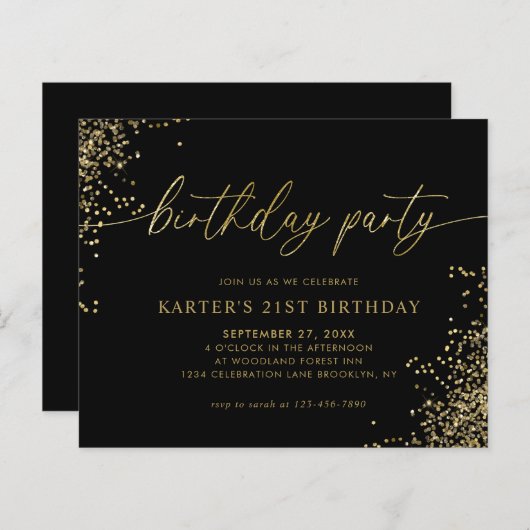 BUDGET Glam Black Gold Confetti Erwachsene Geburts (Vorne/Hinten)