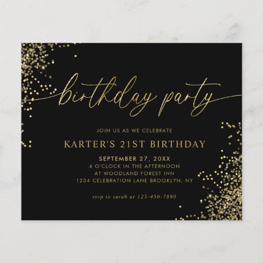 BUDGET Glam Black Gold Confetti Erwachsene Geburts (Vorderseite)