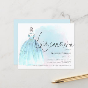 Budget Glam Blue Dress Quinceanera Einladung