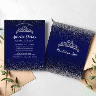 BUDGET Glam Blue Silver Glitzer Tiara Quinceanera
