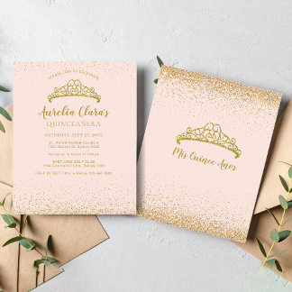 BUDGET Glam Blush Gold Glitzer Tiara Quinceanera