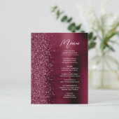 Budget Glam Burgundy Glitzer Script Wedding Menu (Stehend Vorderseite)