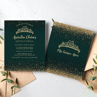 BUDGET Glam Emerald Gold Glitzer Tiara Quinceanera