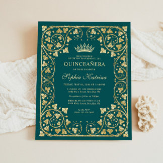 Budget Glam Emerald Green Gold Tiara Quinceanera