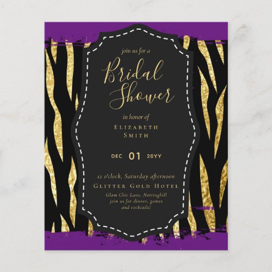 Budget Glam Gold Lila Brautparty Einladung (Vorderseite)