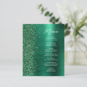 Budget Glam Green Glitzer Script Wedding Menu (Stehend Vorderseite)